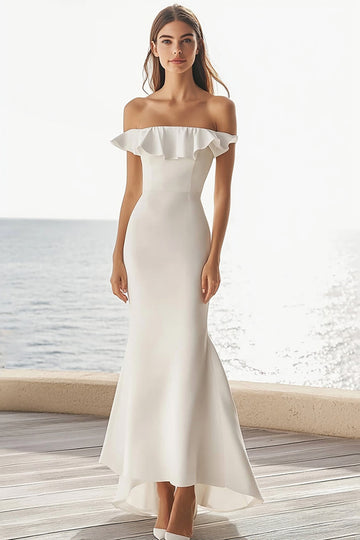 Off The Shoulder Ivory Mermaid Ruffled Wedding Dress